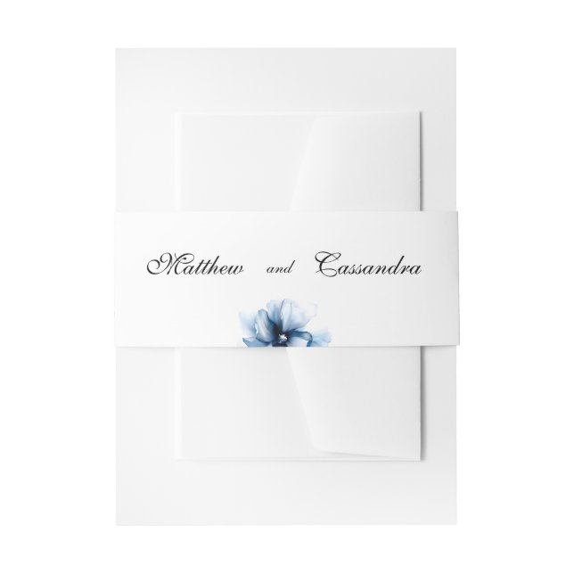Elegant Dusty Blue Navy  Flowers Wedding  Invitation Belly Band (Front Example)