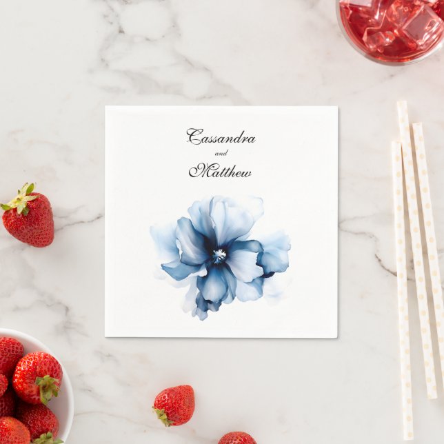 Elegant Dusty Blue Navy  Flowers Wedding  Napkin (Insitu)