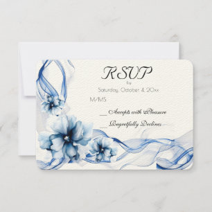 Elegant Dusty Blue Navy Flowers Wedding RSVP Card