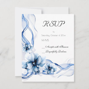 Elegant Dusty Blue Navy Flowers Wedding RSVP Card