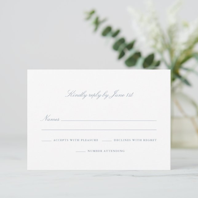 Elegant Dusty Blue Number Attending RSVP Card (Standing Front)