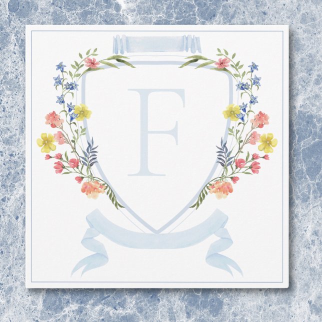 Elegant Dusty Blue Pastel Wildflower Crest Wedding Thank You Card (Elegant Dusty Blue Pastel Wildflower Crest Wedding Thank You Card)