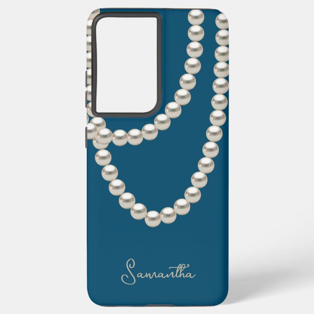 Elegant dusty blue Pearl necklace Samsung Galaxy S21 Ultra Case (Back)