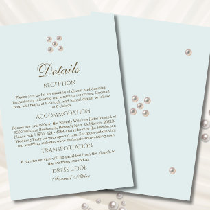 Elegant Dusty Blue Pearl Wedding Details  Enclosure Card
