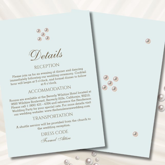 Elegant Dusty Blue Pearl Wedding Details  Enclosure Card (Creator Uploaded)