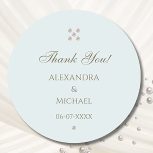 Elegant Dusty Blue Pearl Wedding Thank You Classic Round Sticker