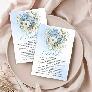 Elegant Dusty Blue Peonies Gold Details Card