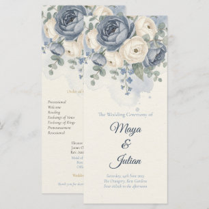 Elegant Dusty Blue Peony French Floral Wedding Programme