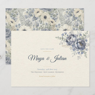 Elegant Dusty Blue Peony French Floral Wedding Save The Date