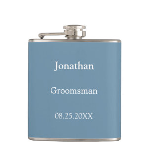Elegant Dusty Blue Personalised Groomsman Flask