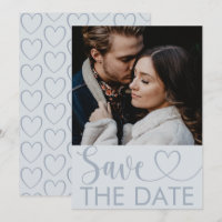 Elegant Dusty Blue Photo & Heart Save the Date