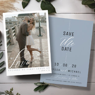 Elegant Dusty Blue Photo Modern Christian Wedding Save The Date