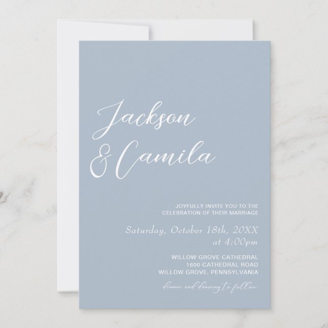 Elegant Dusty Blue Photo Wedding  Invitation (Front)