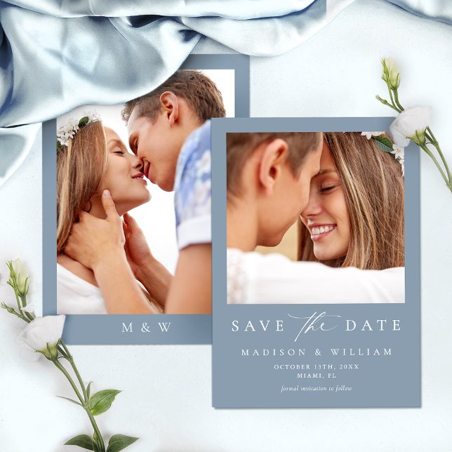 Elegant Dusty Blue Photo Wedding Save The Date (Creator Uploaded)