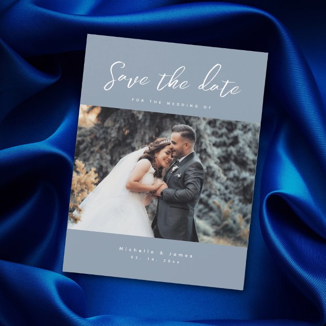 Elegant Dusty Blue Photo Wedding Save The Date (Creator Uploaded)