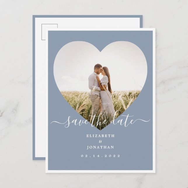 Elegant Dusty Blue Photo Wedding Save The Date Announcement Postcard (Front/Back)