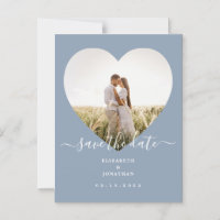 Elegant Dusty Blue Photo Wedding Save The Date