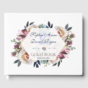 Elegant Dusty Blue Pink Floral Geometric Wedding Guest Book