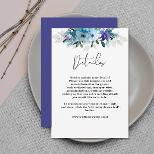 Elegant dusty blue purple floral wedding details enclosure card