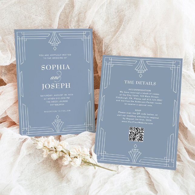 Elegant Dusty Blue | QR Code All in One Wedding Invitation (Creator Uploaded)