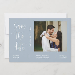 Elegant Dusty Blue QR Code Photo Save the Date Invitation