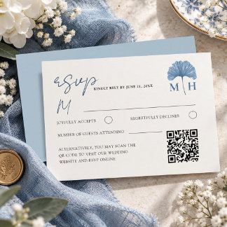 Elegant Dusty Blue QR Code Wedding RSVP Card