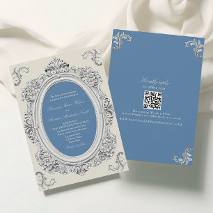Elegant Dusty Blue Rococo Wedding Invitation