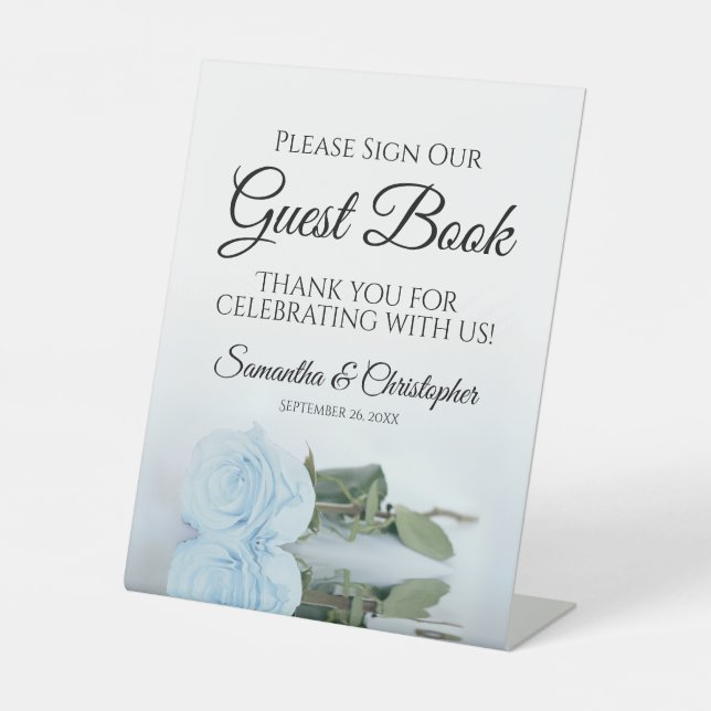 Elegant Dusty Blue Rose Please Sign Our Guest Book (Front)