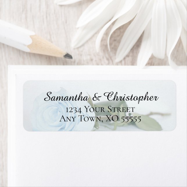 Elegant Dusty Blue Rose Wedding Return Address (Insitu)