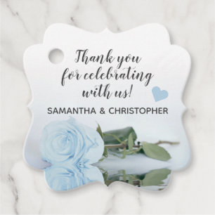 Elegant Dusty Blue Rose Wedding Thank You Favour Tags