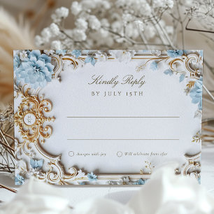 Elegant Dusty Blue RSVP Card with Baroque Gold