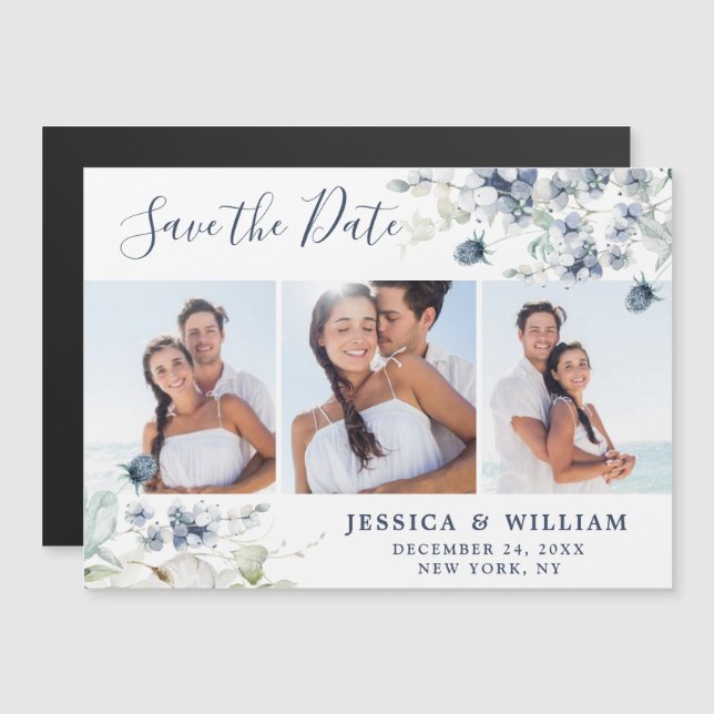 Elegant Dusty Blue Save the Date Magnetic Card (Front/Back)