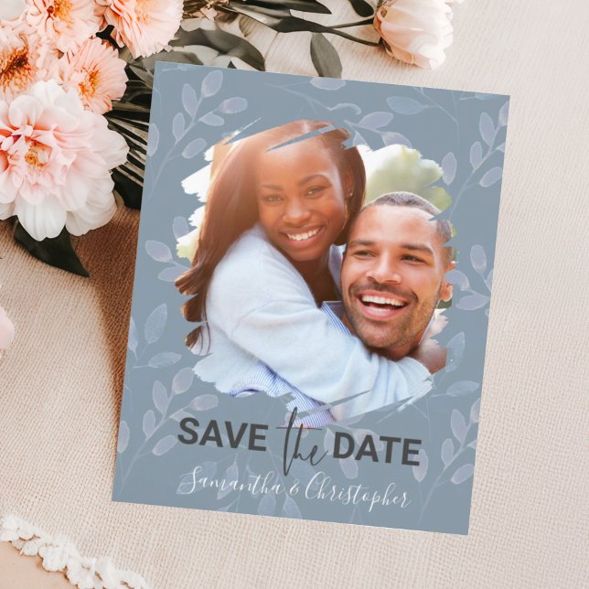 Elegant Dusty Blue Save The Date Photo Wedding (Creator Uploaded)