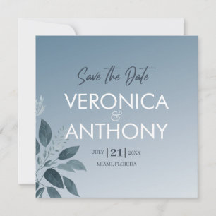 Elegant Dusty Blue Save The Date QR Code Wedding Invitation