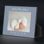Elegant Dusty Blue Script Baptism Photo Plaque<br><div class="desc">Personalised Elegant Dusty Blue Script Baptism Photo Plaque Display.</div>