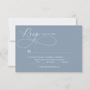 Elegant Dusty Blue Script Calligraphy Wedding RSVP Card