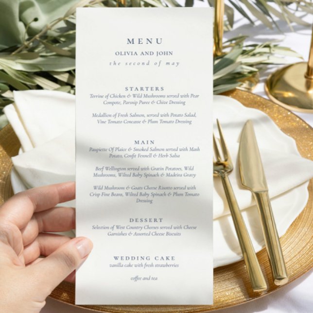 Elegant dusty Blue Script Double Side Wedding  Menu (Creator Uploaded)
