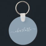 Elegant Dusty Blue Script Modern Name Personalised Key Ring<br><div class="desc">Elegant Dusty Blue Script Name Personalised Keychain</div>