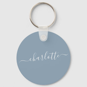 Elegant Dusty Blue Script Modern Name Personalised Key Ring