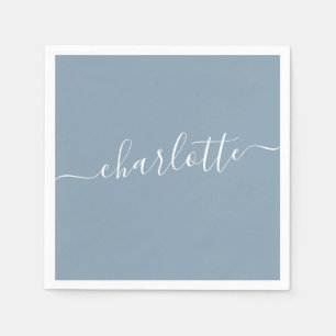 Elegant Dusty Blue Script Modern Name Personalised Napkin