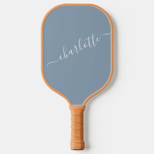 Elegant Dusty Blue Script Modern Name Personalised Pickleball Paddle