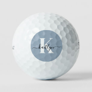 Elegant Dusty Blue Script Monogram Golf Balls