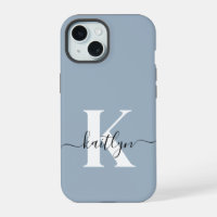 Elegant Dusty Blue Script Monogram