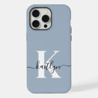 Elegant Dusty Blue Script Monogram