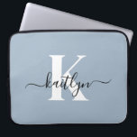Elegant Dusty Blue Script Monogram Laptop Sleeve<br><div class="desc">This simple,  elegant 15" dusty blue laptop sleeve with your first name in a trendy script font in black and your first initial in a modern cap font in white is perfect for you.  It's stylish and trendy and yet very classic. It's unique - like you!</div>