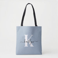 Elegant Dusty Blue Script Monogram