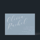 Elegant Dusty Blue Script Name Minimal Bat Mitzvah Invitation<br><div class="desc">This contemporary bat mitzvah invitation features a minimalist horizontal composition and a beautiful script calligraphy in white on a Dusty Blue background.</div>