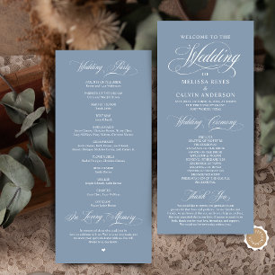 Elegant Dusty Blue Script Wedding Ceremony Programme