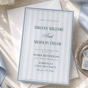 Elegant Dusty Blue Script Wedding Invitation