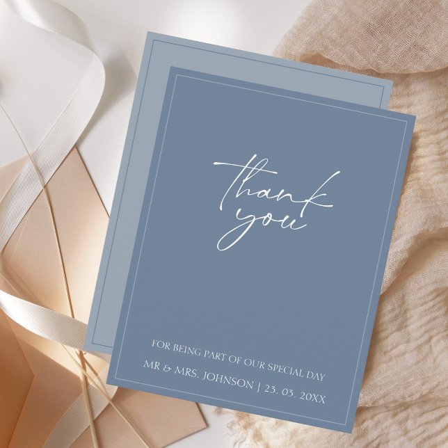 Elegant Dusty Blue Script Wedding Thank You Card (Creator Uploaded)